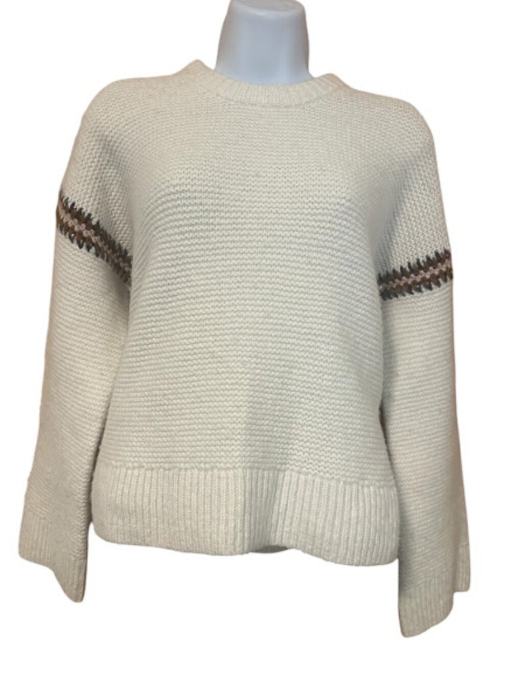 Madewell Cream Knit Cozy Soft Pullover Sweater with Sleeve Striping. Small. - Picture 6 of 6